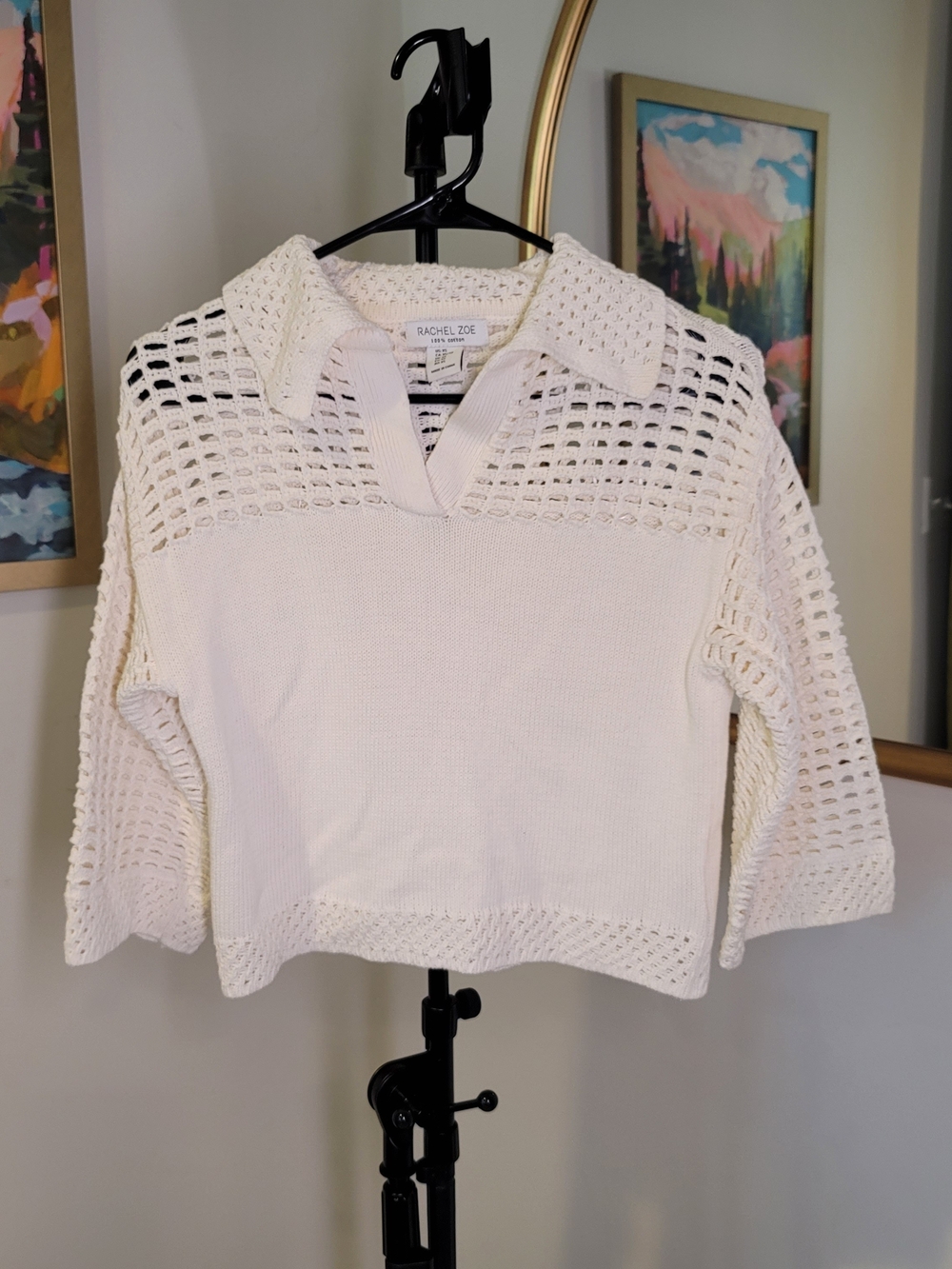 RACHEL ZOE 100% Cotton Open Knit Sweater Off White Women's Size XS